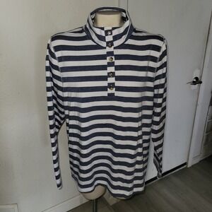 Croft &Barrow Long Sleeve High Neck Nautical Striped Blue/white Momcore Grandma